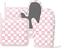 Oven Mitts and Pot Holders Pink Check Bow Pattern Silicone Kitchen Accessories by DADABULIU
