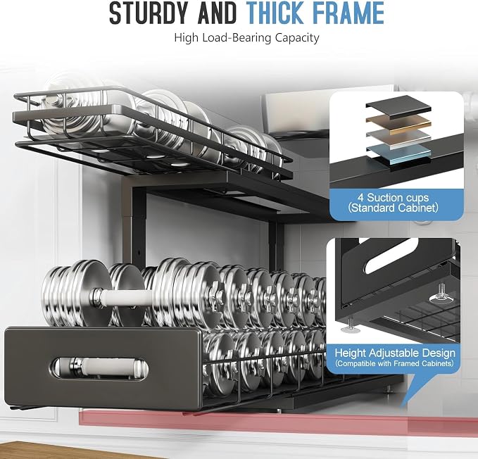 Under Sink Organizer Upgrade To Professional Rails, 2-Tier Dual Pull Out - Image 4