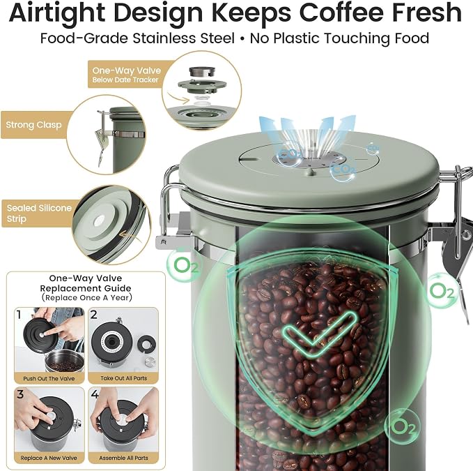 Veken Coffee Canister with Window, Airtight Stainless Steel Kitchen Food - Image 5