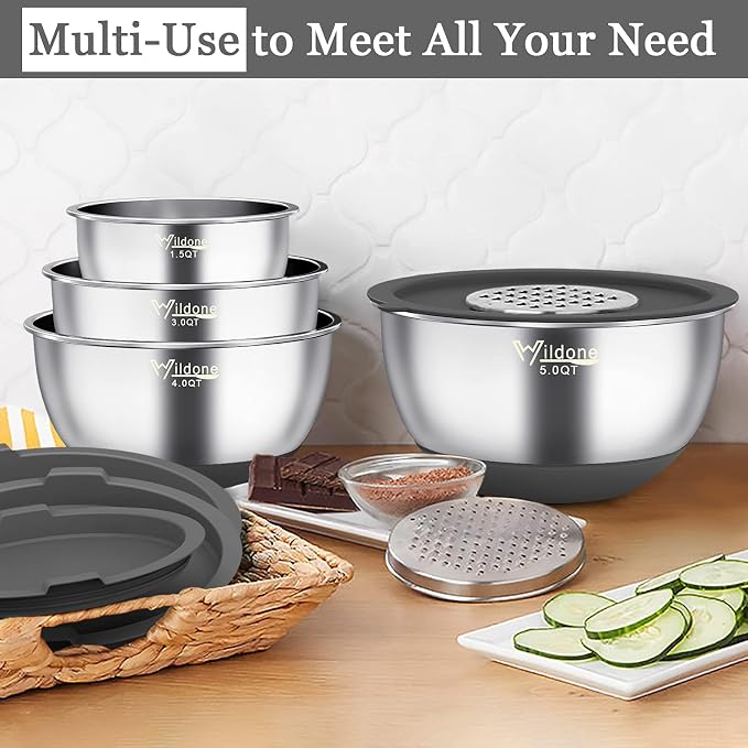Wildone Mixing Bowls with Airtight Lids, 3 Grater Attachments, Measurement - Image 5