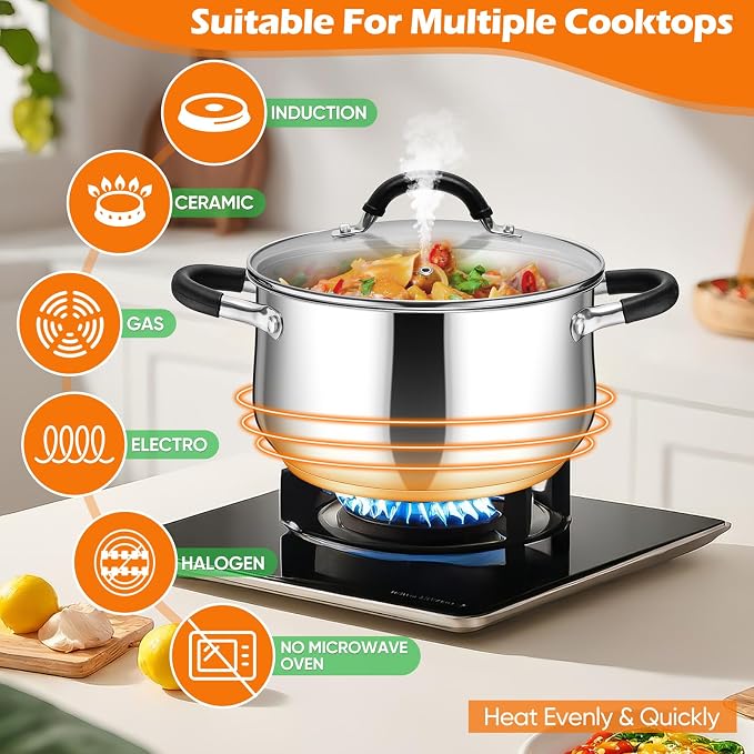P&P CHEF Stainless Steel Stock Pot, 8 Qt Cooking Soup Pot - Image 6