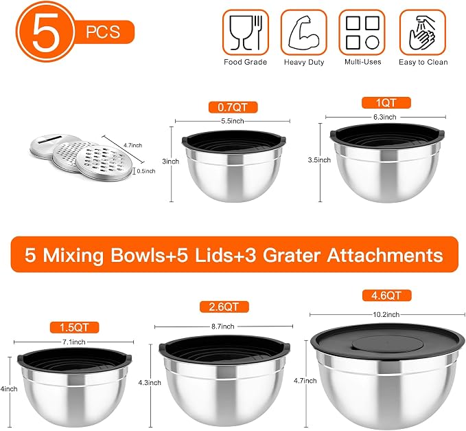 TeamFar Mixing Bowls with Airtight Lids, - Image 2