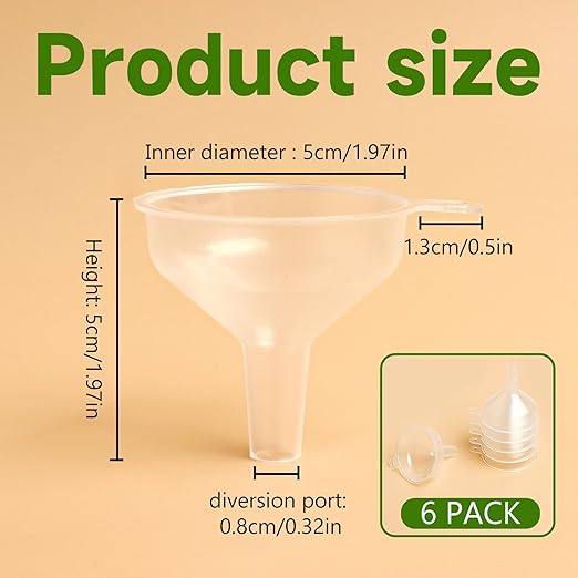 Small Funnels 6 Pack Mini Clear Funnel Easily Transfer Liquids Granules Powders - Image 2