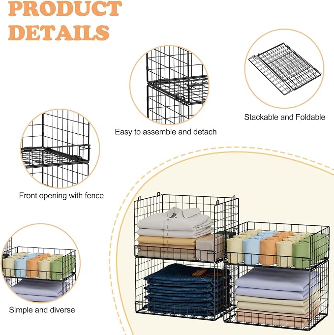 4 Tier Stackable Closet Organizers and Storage Shelves, Foldable Closet Shelf - Image 4