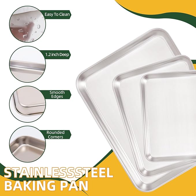 4-Piece Baking Sheet Set with Cooling Rack, Stainless Steel Cookie Sheets & - Image 2