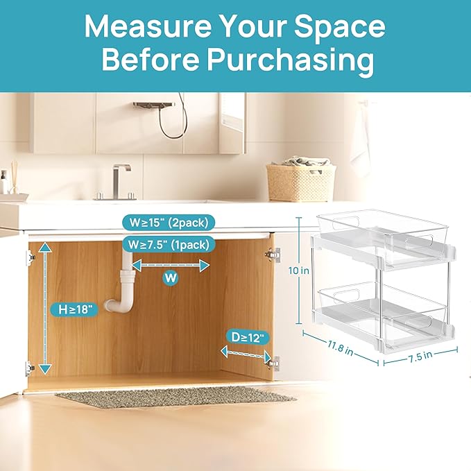 Vtopmart 4 Pack Bathroom Organizer, 2 Tier White Under Sink Organizers Vanity - Image 6