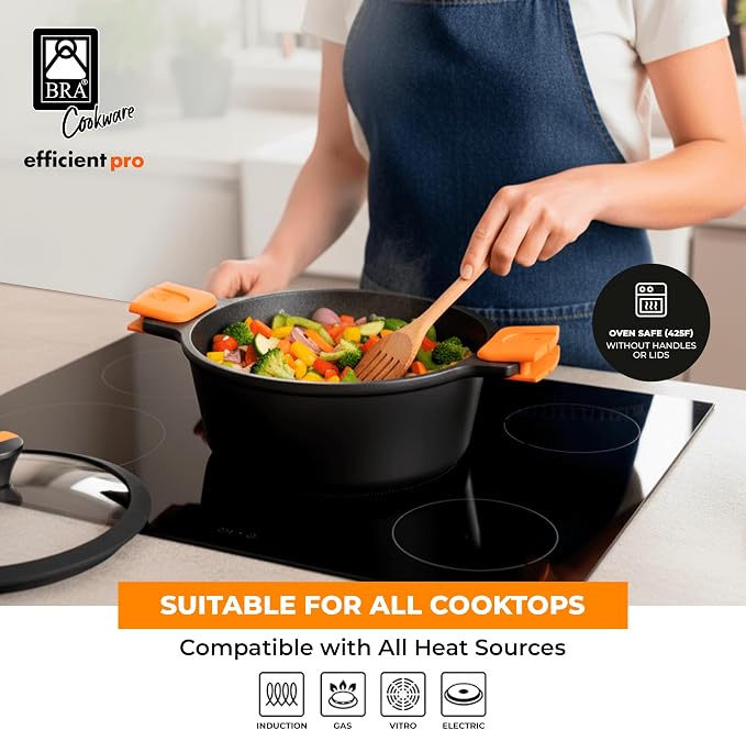 BRA COOKWARE Efficient Pro Nonstick Stock Pot w/Lid | 8 Inch 3.2 Quart Cooking - Image 4
