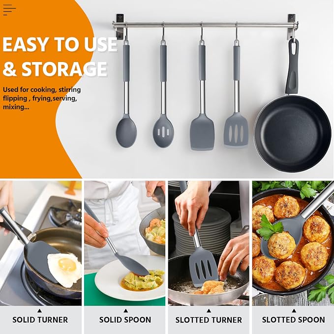 Cooking Utensils Set of 4, E-far Silicone Kitchen Utensils - Image 5