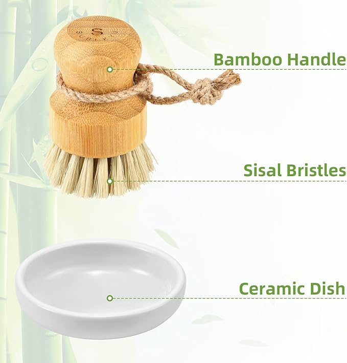 Bamboo Dish Scrub Brushes, Kitchen Wooden Cleaning Scrubbers Set - Image 4