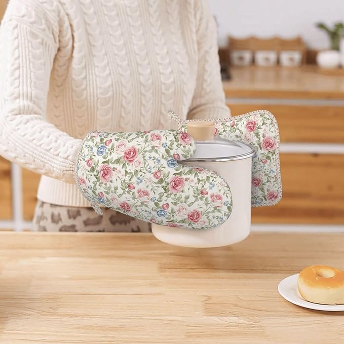 Oven Mitts and Pot Holders Flower Boho Rose Floral Silicone Kitchen Accessories - Image 7