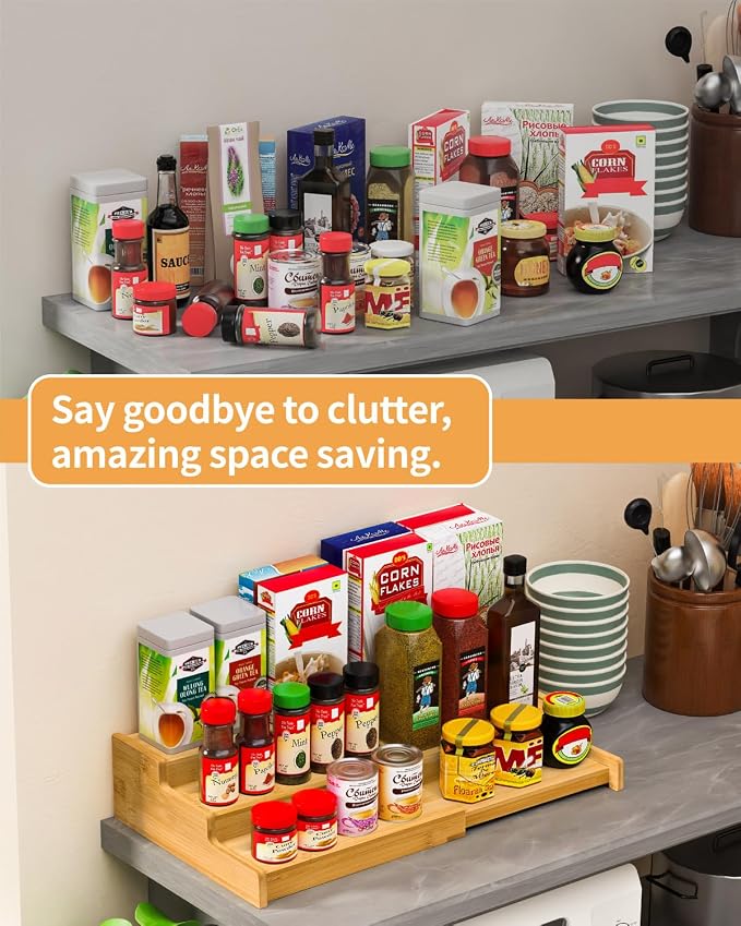 VenDotbi Spice Rack, 3-Tier Expandable Bamboo Spice Rack Organizer - Image 2