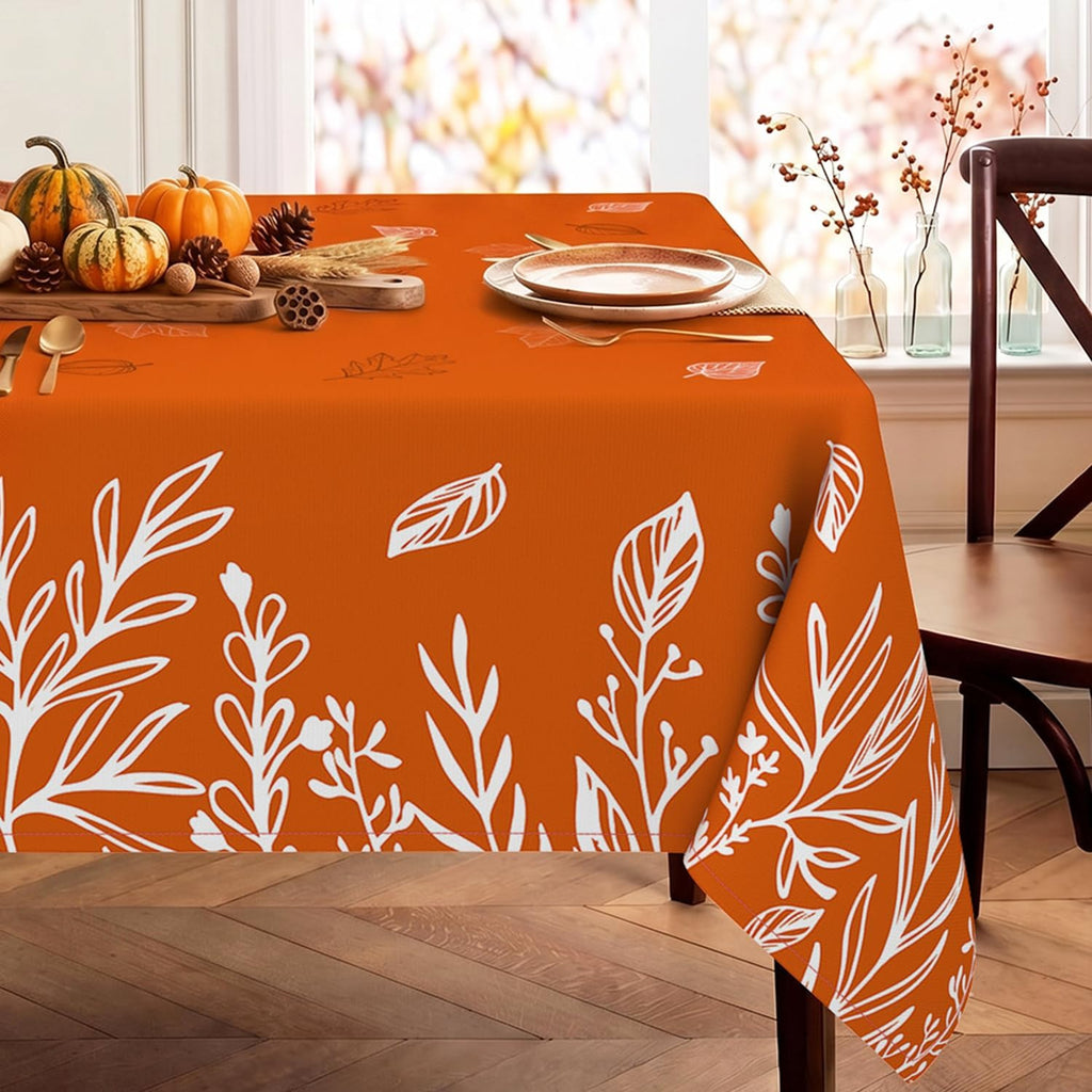 Orange Fall Tablecloth Square 52x52 Inch, Stain Resistant Washable