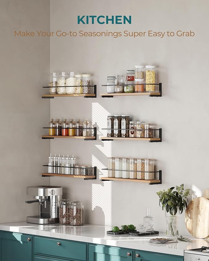 OROPY Spice Rack Wall Mounted, Rustic Wood Hanging Rack - Image 3