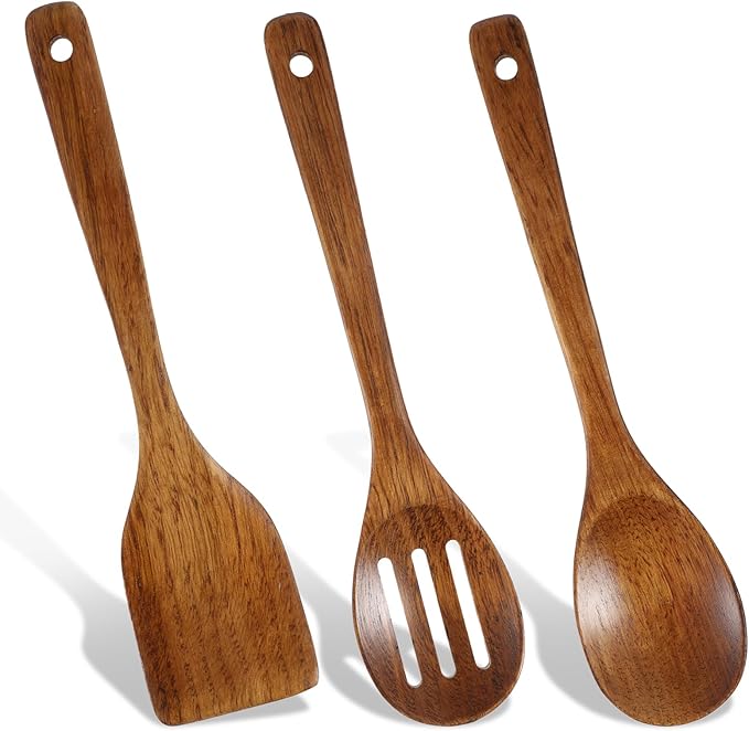 3PCS Wooden Spoons for Cooking 12 inch Non Scratch Woodens Spatulas Set by Unknown