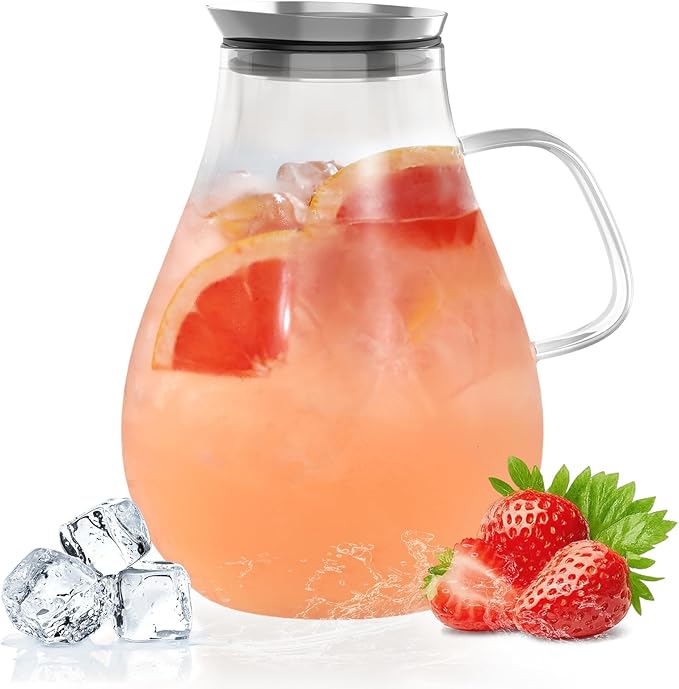Glass Pitcher With Lid, 2.5 Liter 85 oz Glass Water Pitcher by WARMSIMPLE