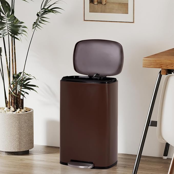 FDW | 13 Gallon Trash Can with Lid | Brown | Fingerprint-Proof | Made of - Image 2