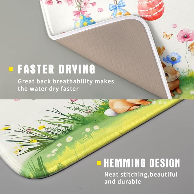 Giwawa Easter Bunny Dish Drying Mat, Spring Rabbits Eggs Hunt Dish Drainer Mats - Image 3