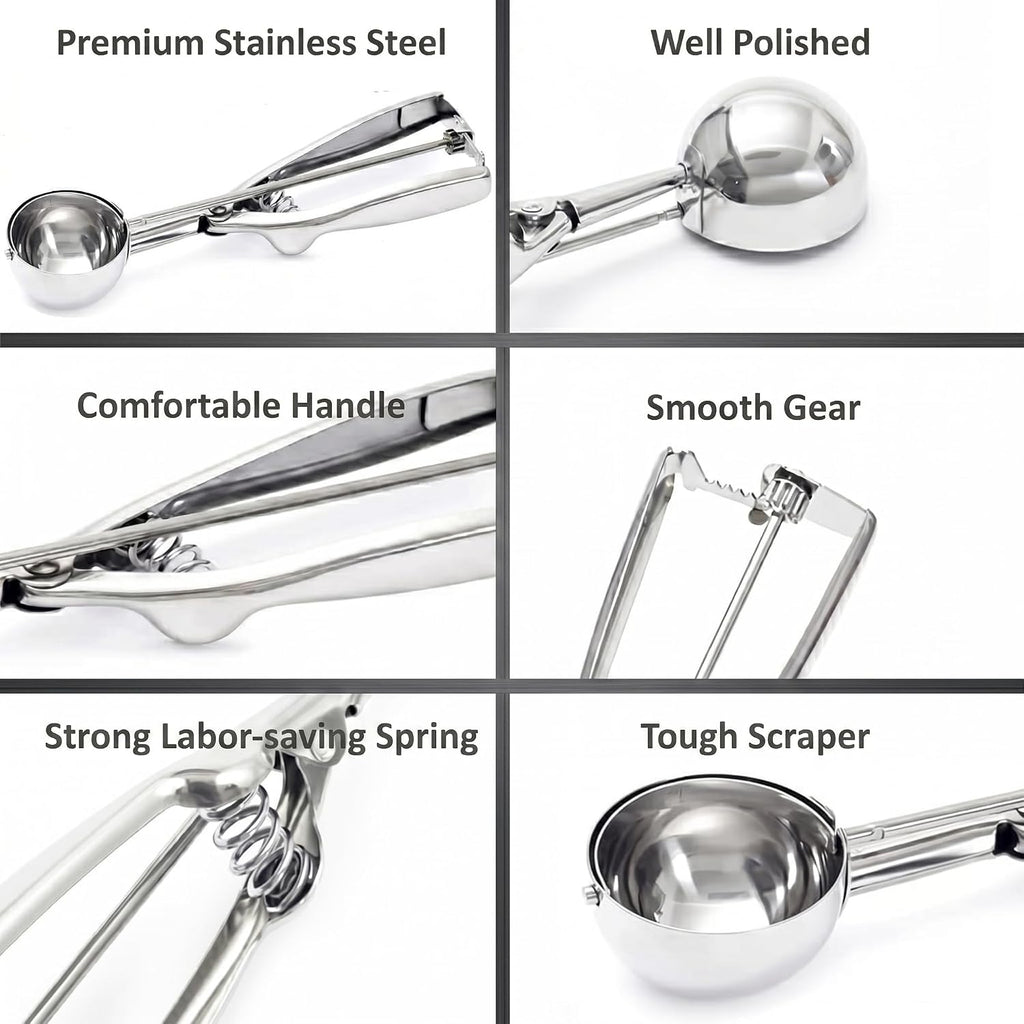 Ice Cream Scoop, 3Pcs Cookie Scoop Set, 18/8 Stainless Steel Cookie