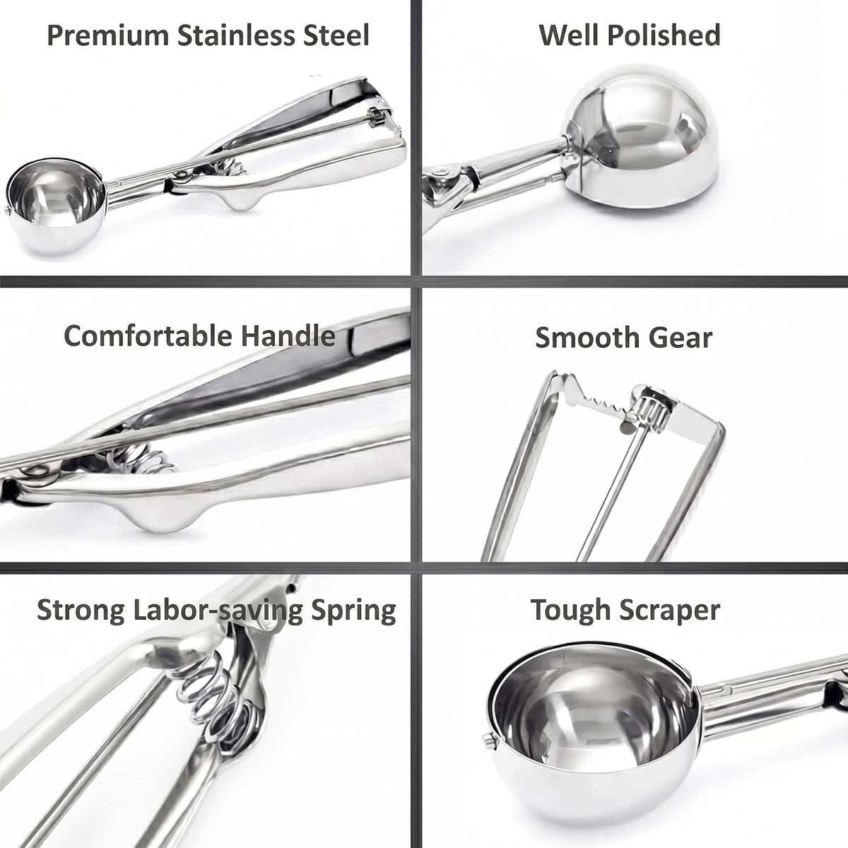 Ice Cream Scoop, 3Pcs Cookie Scoop Set, 18/8 Stainless Steel Cookie