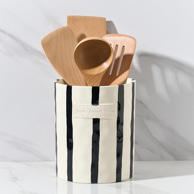 JIEMEI HOME Kitchen Utensil Holder, 7.2" Ceramic Stable Utensil Crock by JHJIEMEIHOME