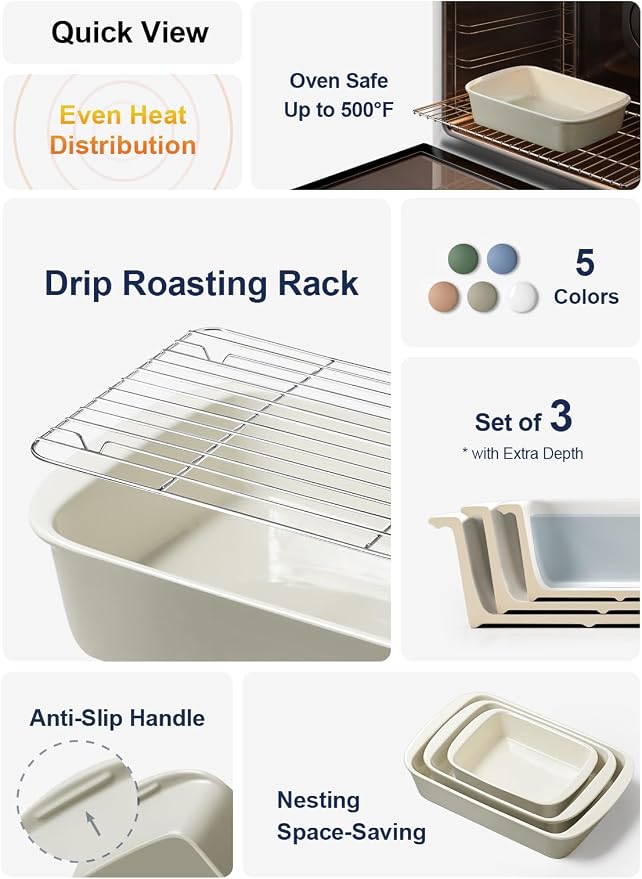 LE TAUCI Deep Casserole Dishes for Oven, 13.7”x9.6” Ceramic Baking Dish Set - Image 2