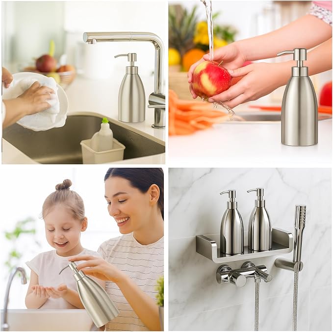 304 Stainless Steel Soap Dispenser 16oz Rust-Proof Liquid Soap Pump Bottle - Image 8