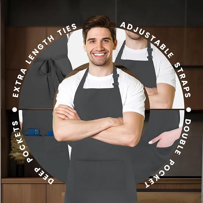 Adjustable Bib Apron 100% Polyester Kitchen Aprons Waterdrop Resistant Aprons - Image 4