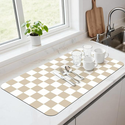 17" x 32" Checkered Dish Drying Mat by Unknown