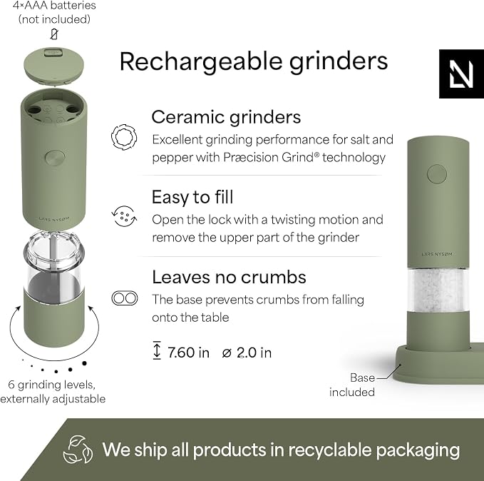 LARS NYSØM Electric Salt and Pepper Grinder Set I Automatic Salt and Pepper - Image 4