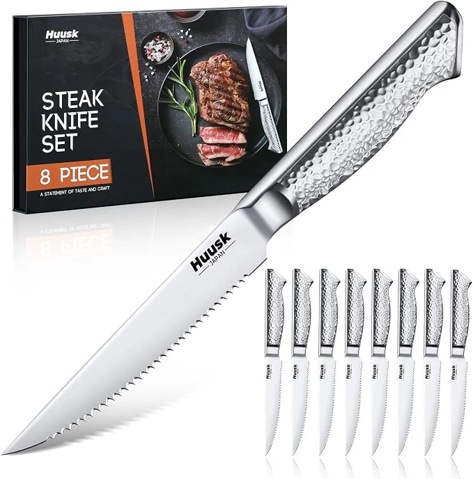 Huusk Japanese Steak Knives Set of 8-4.5" Serrated Steak Knife Set Dishwasher by HuuskKnife
