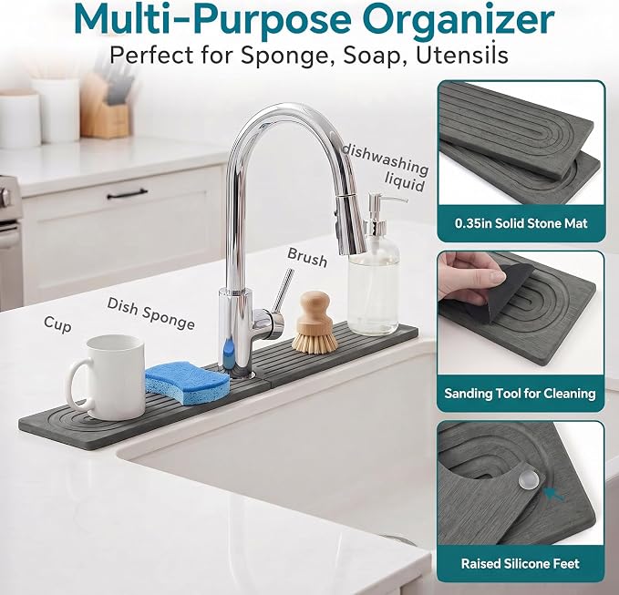 Stone Faucet Mat for Kitchen Sink-Diatomite Drying Stone Mat& Sink Protector - Image 4