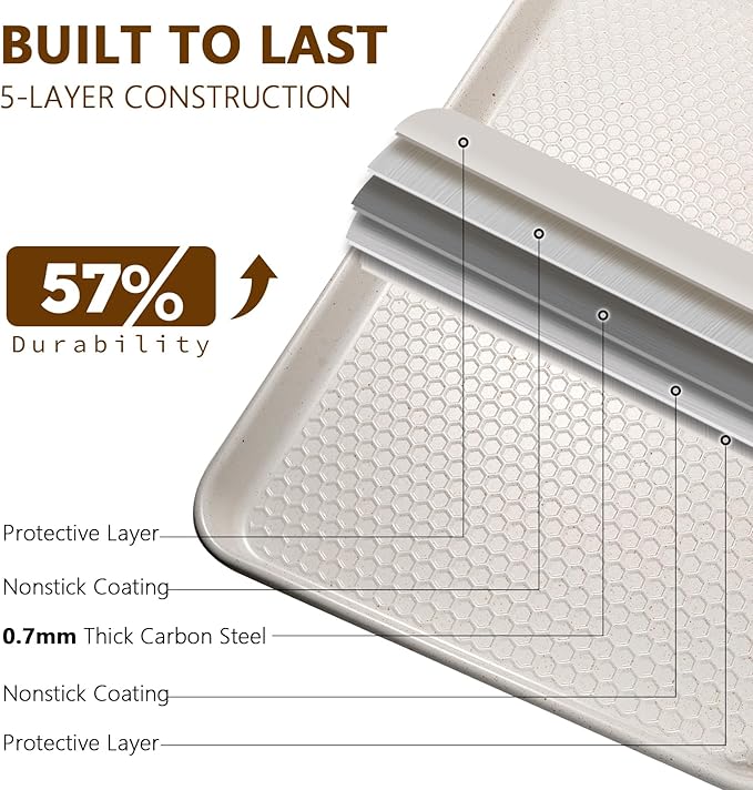 Wildone Baking Sheet Pan Set, Honeycomb Embossed Nonstick Baking Sheet 15x10 In - Image 3