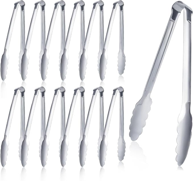 12 pieces Buffet Tongs 9'' Inches Serving Tongs Heavy Duty Stainless steel by XEVOM