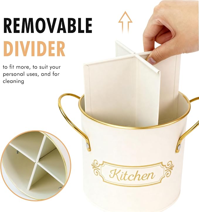 Kitchen Utensil Holder, 5.1" Metal Cooking Utensil Crock - Image 4