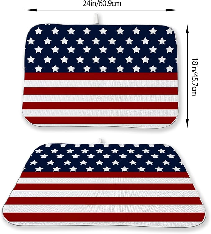 4th of July Dish Drying Mat 18x24 Inch Navy Blue Red Flag Stars Patriotic - Image 2