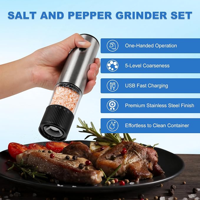 2 Pack Electric Salt and Pepper Grinder Set, Salt and Pepper Shakers - Image 2