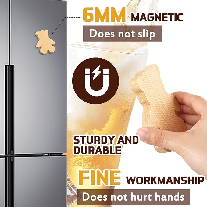 Vesici 24 Pcs Magnetic Bottle Opener 2.5" DIY Bamboo Bear Shape Baby Shower - Image 3