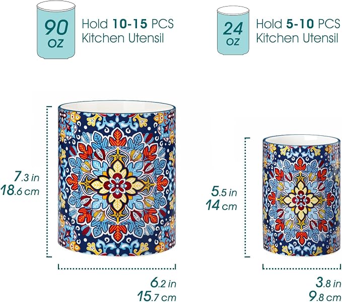 vancasso SIMI Utensil Holder, 7.3"+5.5" Porcelain Kitchen Utensil Holder - Image 2