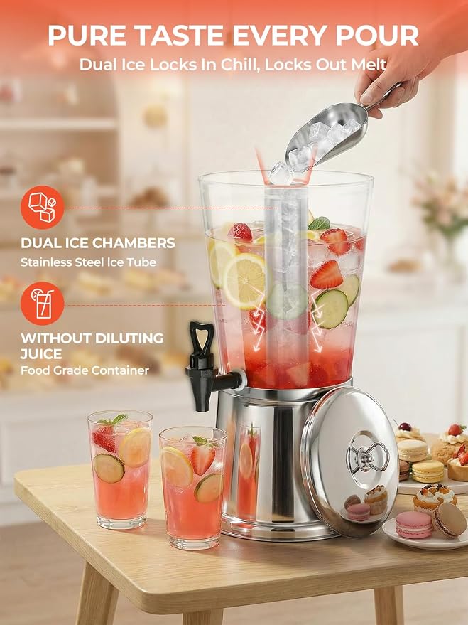 Beverage Dispenser With Stand, Stainless Steel Drink Dispenser - Image 3