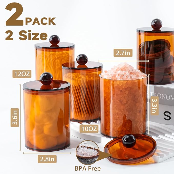 XIPENGKEJI 2 Pack Qtip Holder, Canister Apothecary Jar Set, Bathroom Jars - Image 2
