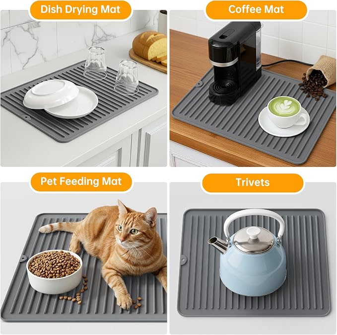 Songrey 24" x 18" Silicone Dish Drying Mat, Kitchen Counter Drying Pad - Image 6