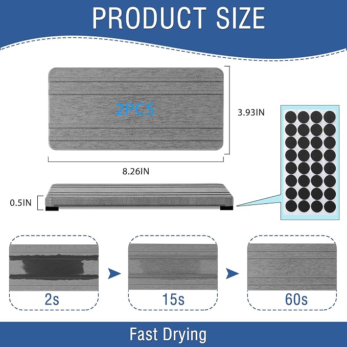 2PCS Water Absorbing Stone Tray, Quick Drying Diatomite Stone Sink Tray - Image 6