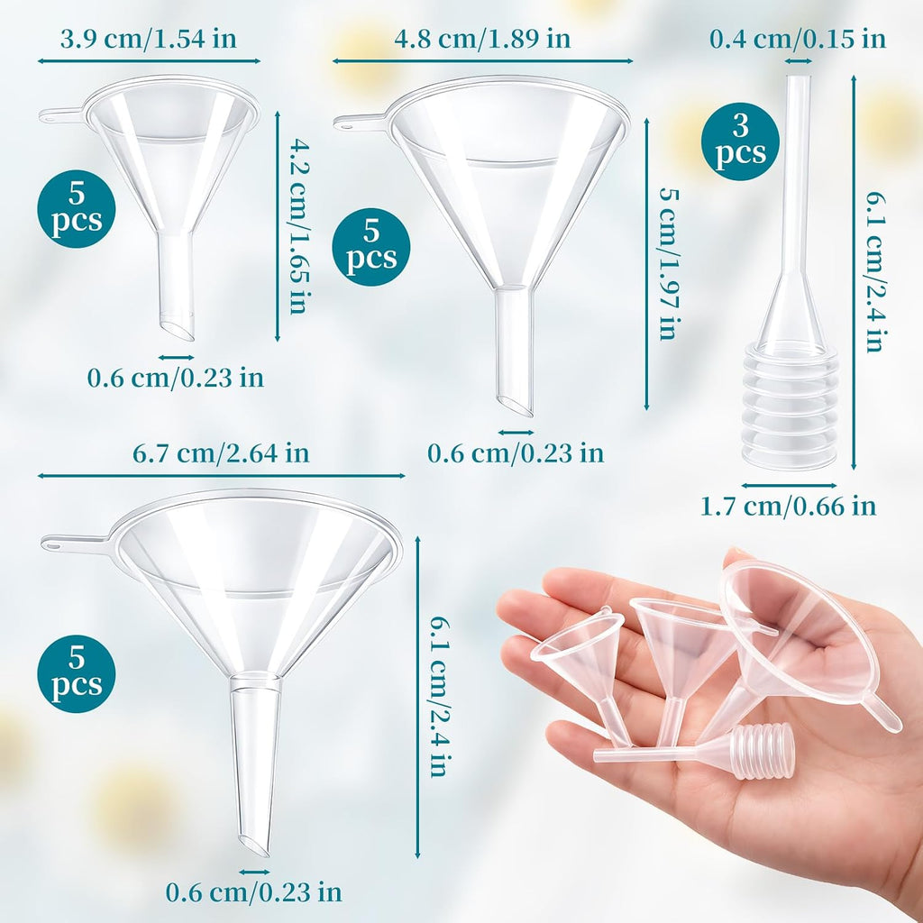 18 PCS 3 Sizes Clear Small Funnels Kit for Filling Small Bottles