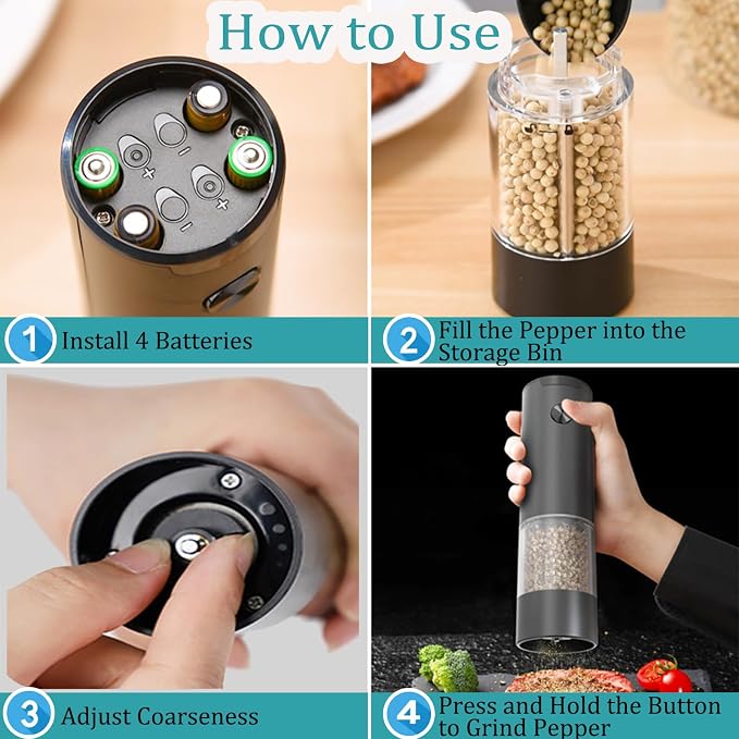 Electric Salt and Pepper Grinder, Automatic Battery Pepper Mill Shakers - Image 6