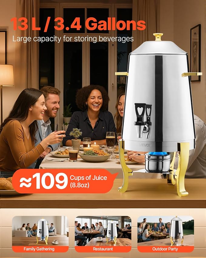 VEVOR Stainless Steel Beverage Dispenser, 3.4 Gallon Drink Dispenser - Image 2