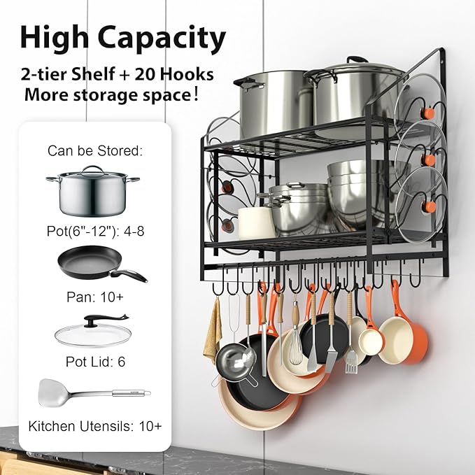 VyGrow 28 Inch Pot Rack Wall Mounted, 2 Tier Pots and Pans Organizer - Image 3