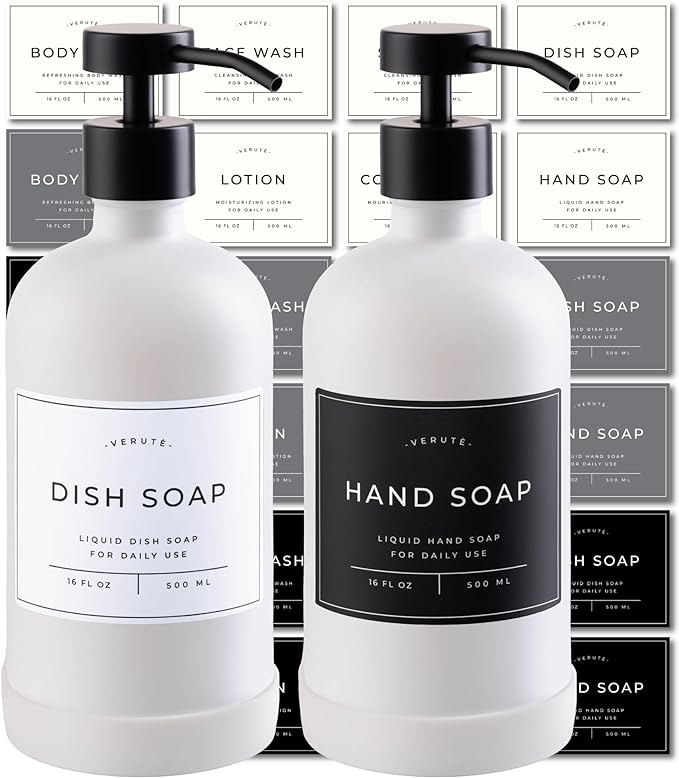 Hand and Dish Soap Dispenser for Kitchen and Bathroom, Stainless Steel Pumps by Verute