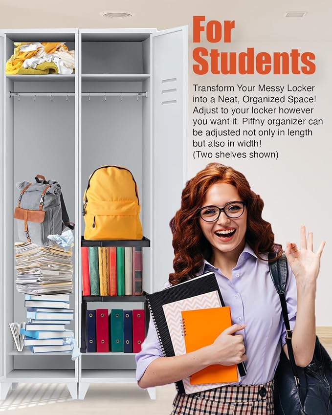 Piffny Locker Organizer Shelf， Adjustable Width and Height, Ideal Locker Shelf - Image 4