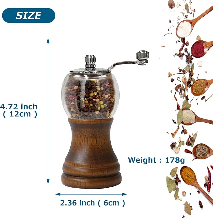 Salt and Pepper Grinder Set, Manual Pepper Grinder - Image 3