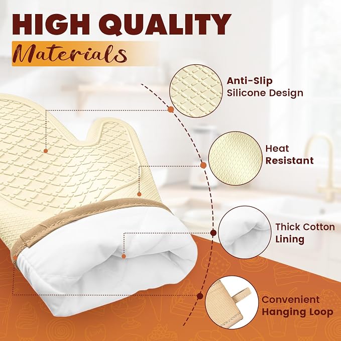 Silicone Oven Mitts, Waterproof Non Slip Grip Oven Gloves - Image 3